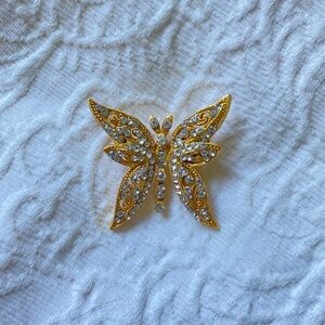 Vintage BARRERA Gold Rhinestones Butterfly Brooch
